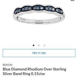 Blue Diamond Sterling Silver Band - Size 10